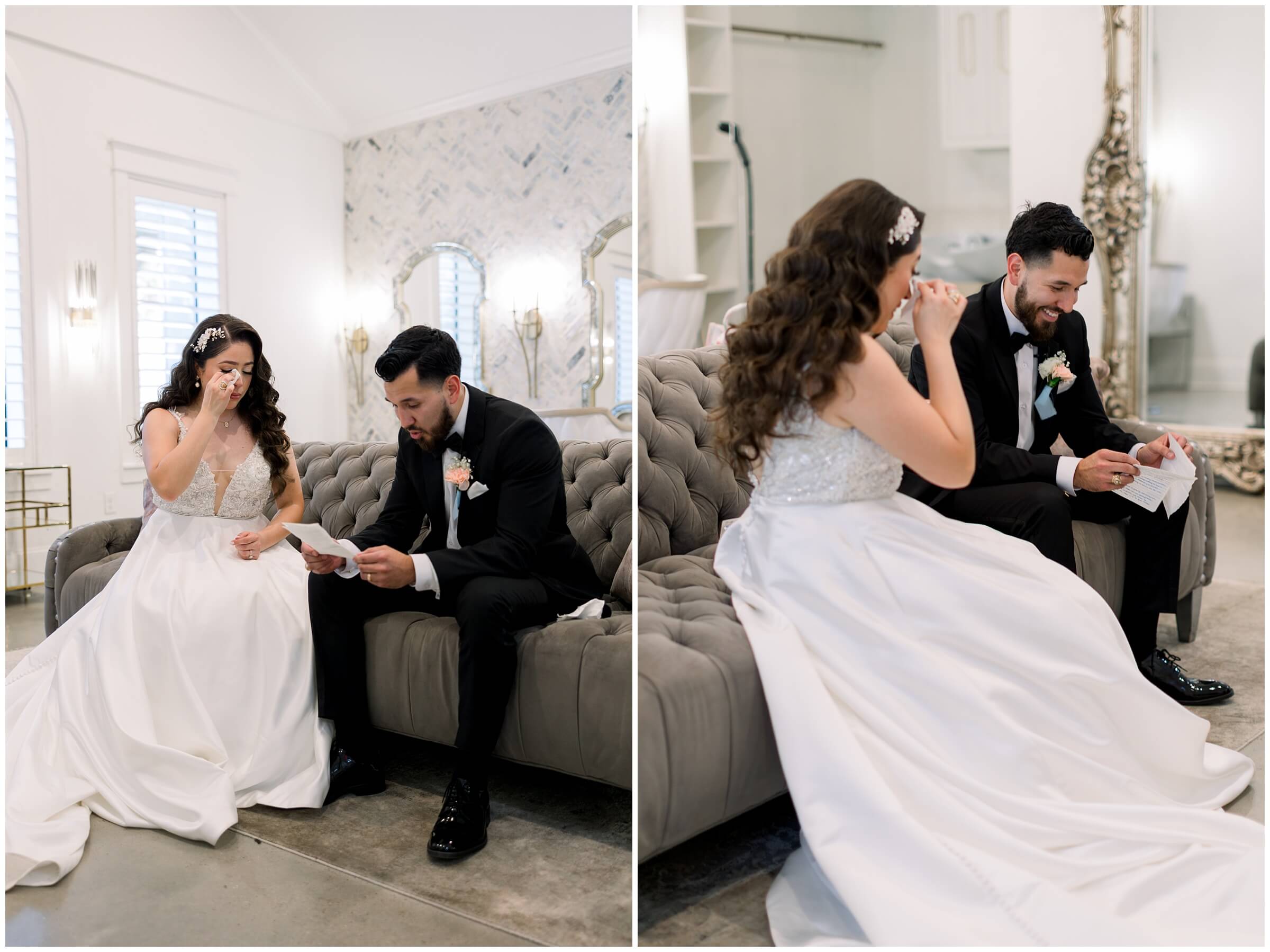 Private vows are read between the bride and groom at the Peach Orchard venue