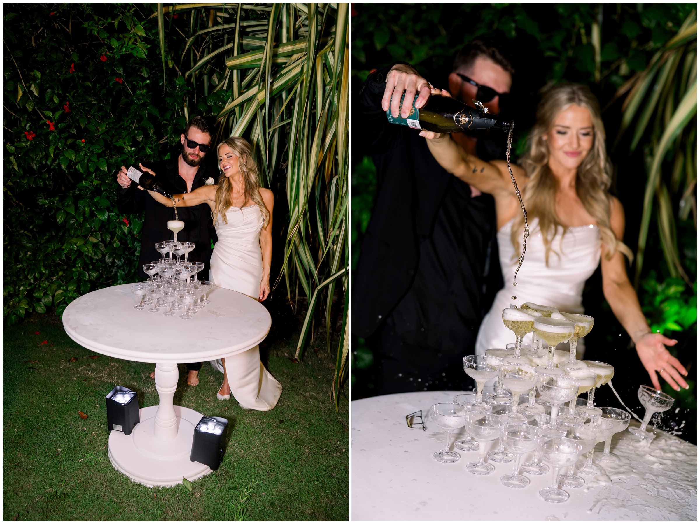 Wedding in Tulum, Mexico. Destination Wedding Photographer. Champagne Tower