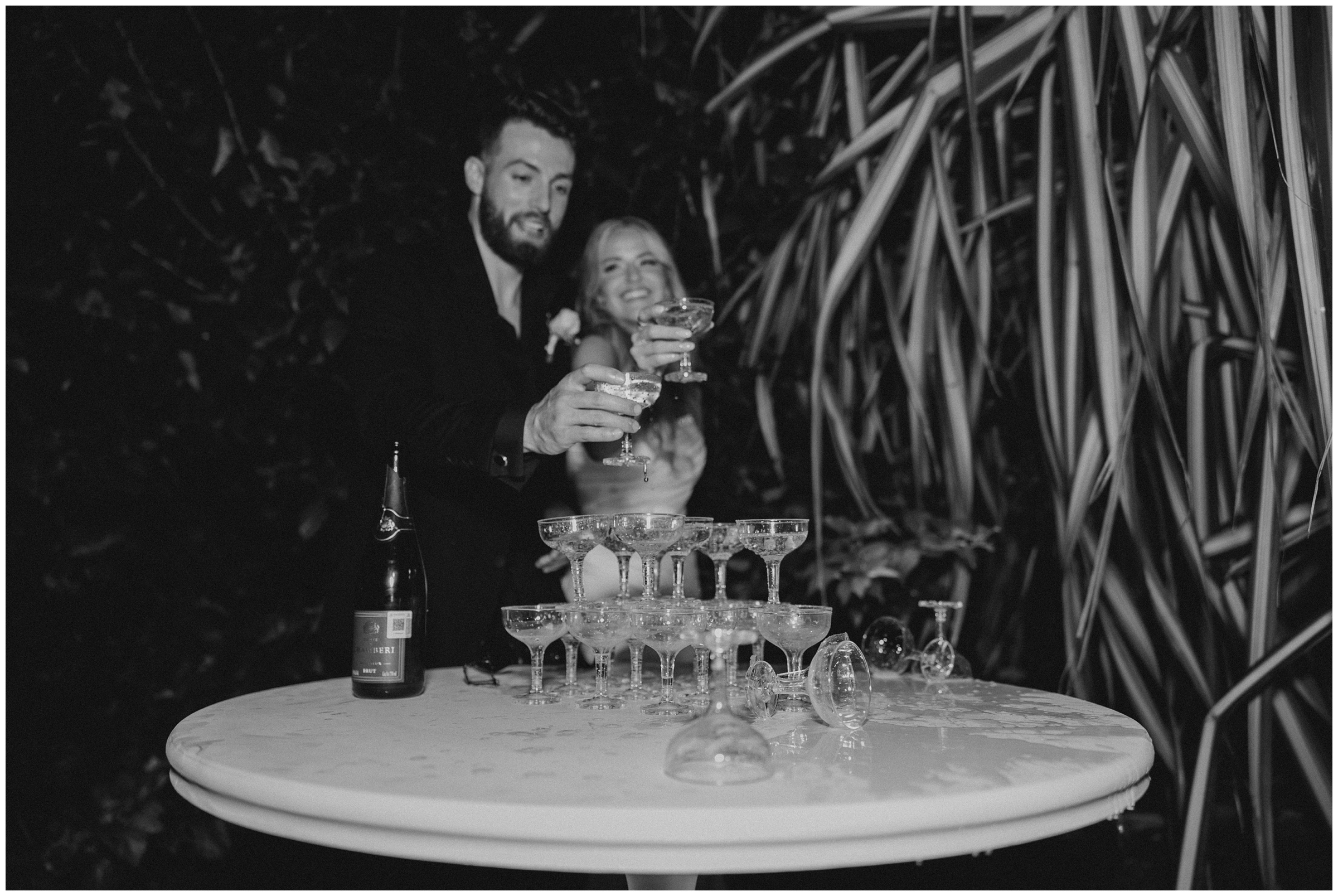 Wedding in Tulum, Mexico. Destination Wedding Photographer. Champagne Tower