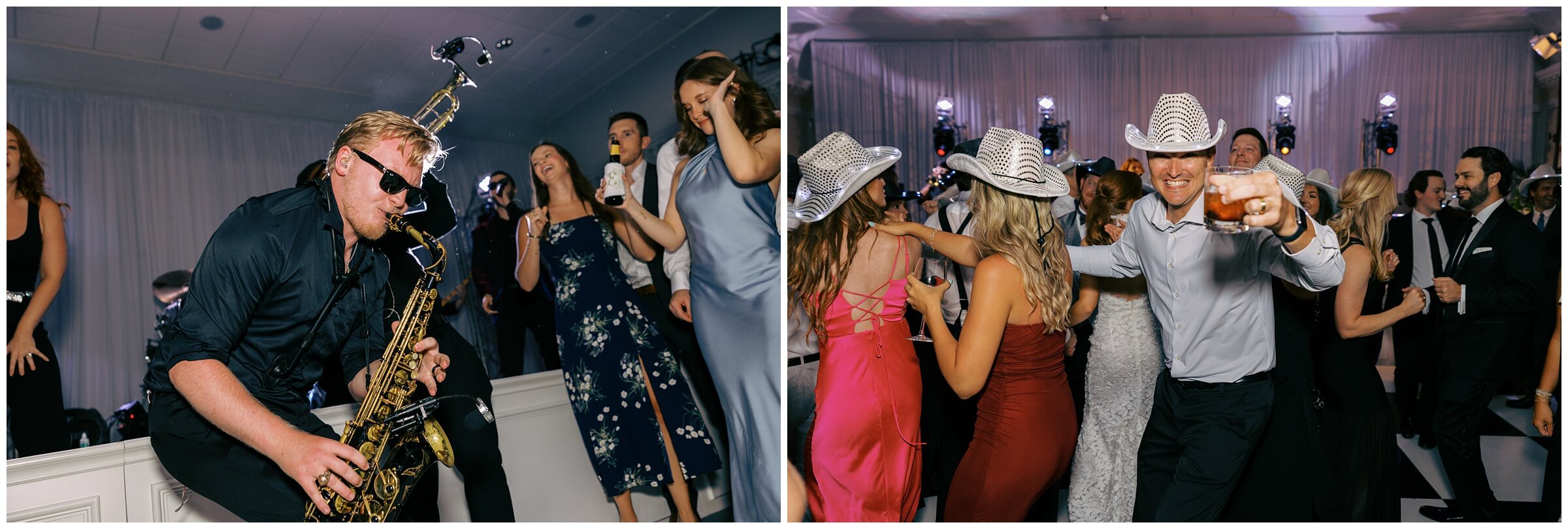 Bride and groom dancing surrounded by guests at Colonial Country Club wedding