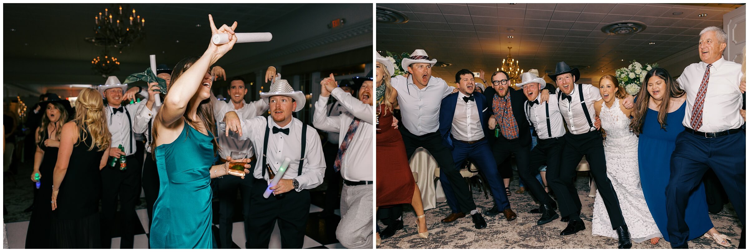 Bride and groom dancing surrounded by guests at Colonial Country Club wedding