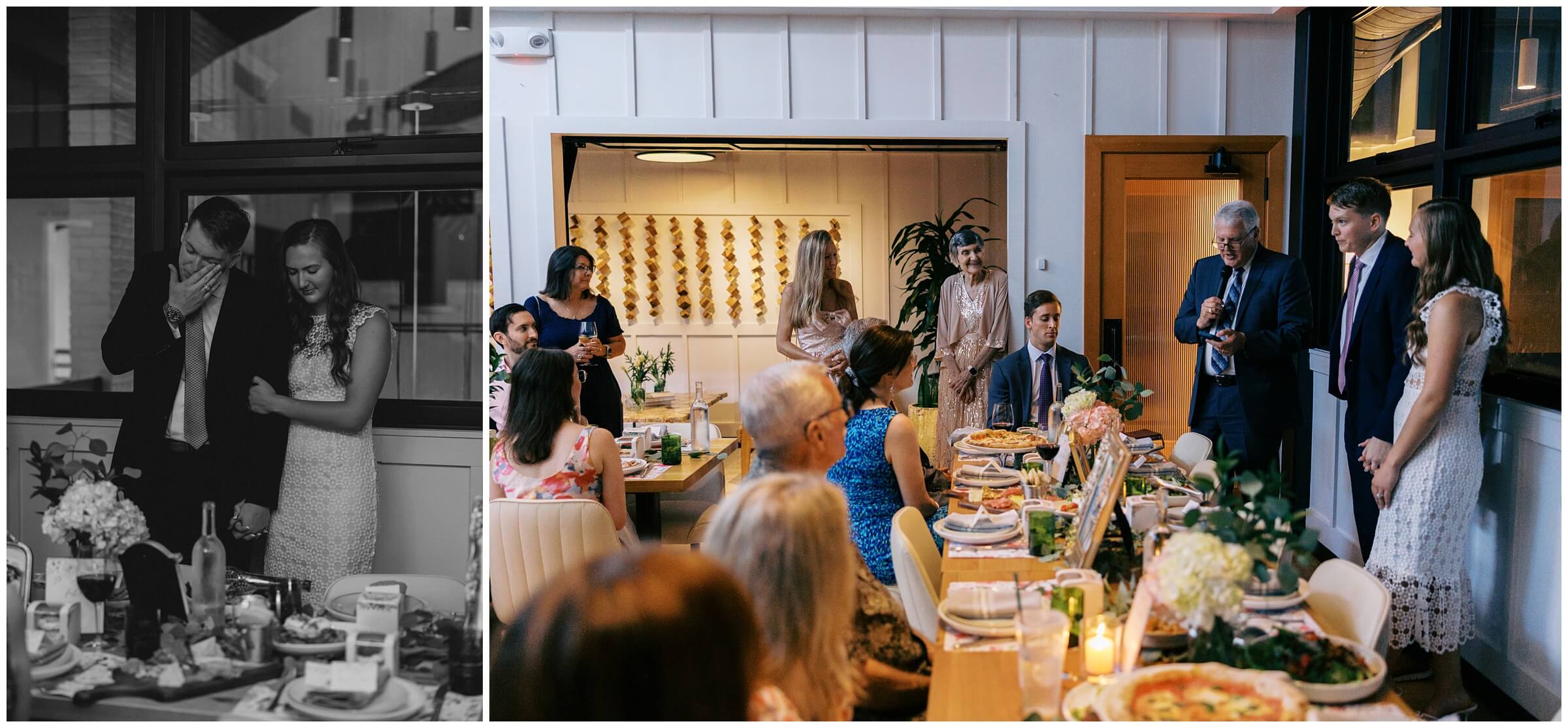 Maddie and Tucker celebrating with family during their rehearsal dinner at Sixty Vines in The Woodlands — photographed by Westy Peck, Houston wedding photographer.