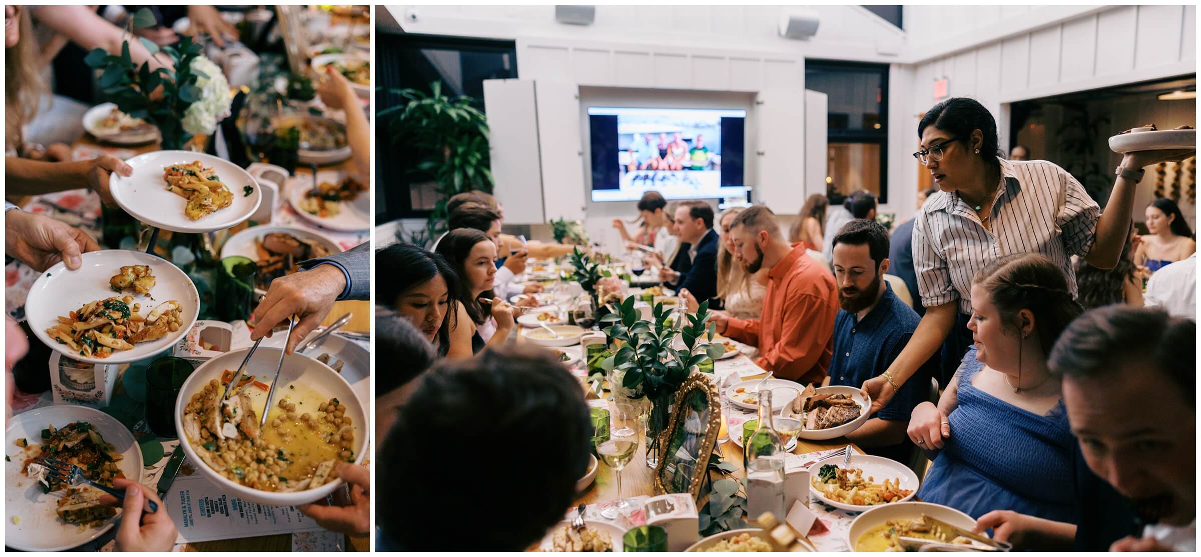 Maddie and Tucker celebrating with family during their rehearsal dinner at Sixty Vines in The Woodlands — photographed by Westy Peck, Houston wedding photographer.