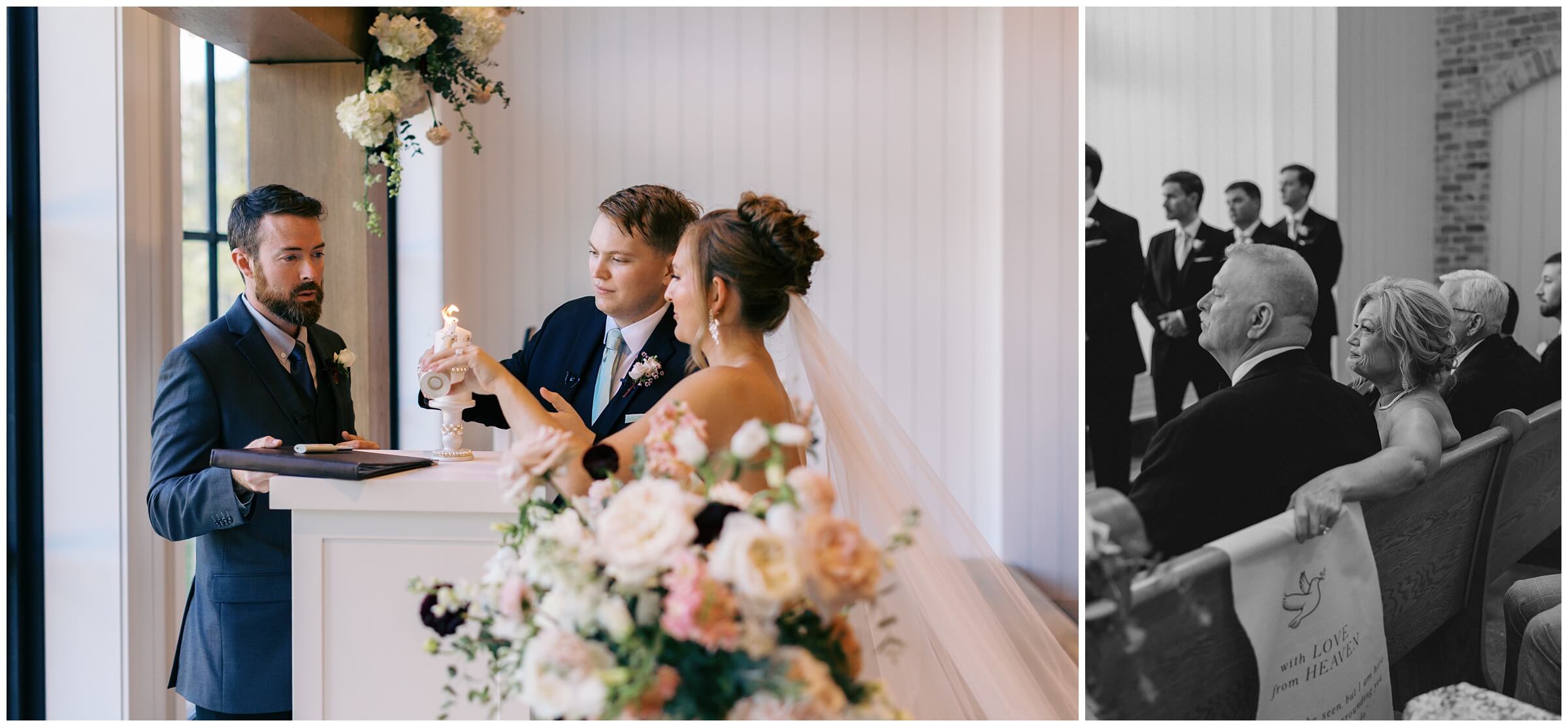 Ceremony at The Blue Magnolia featuring colorful florals by Rose and Rae.