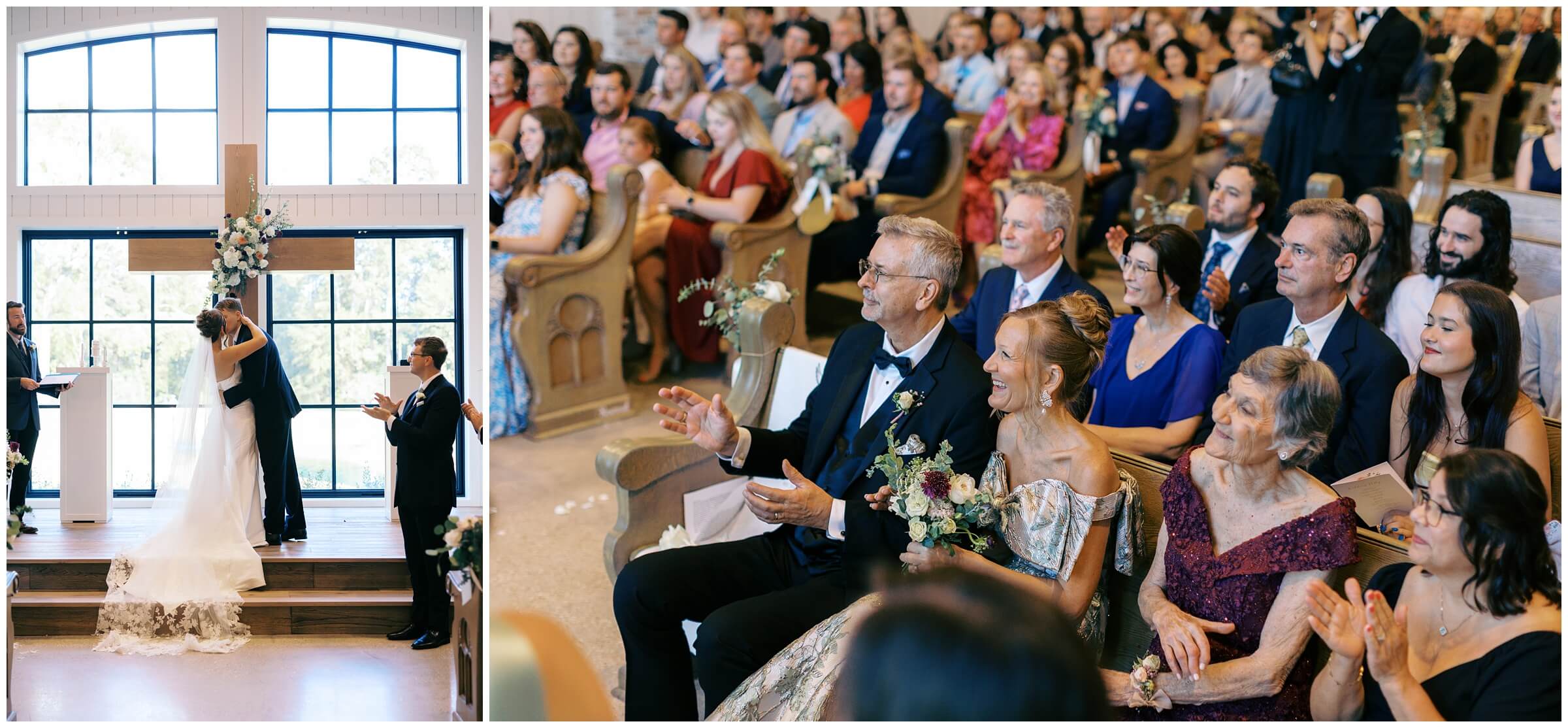 Ceremony at The Blue Magnolia featuring colorful florals by Rose and Rae.