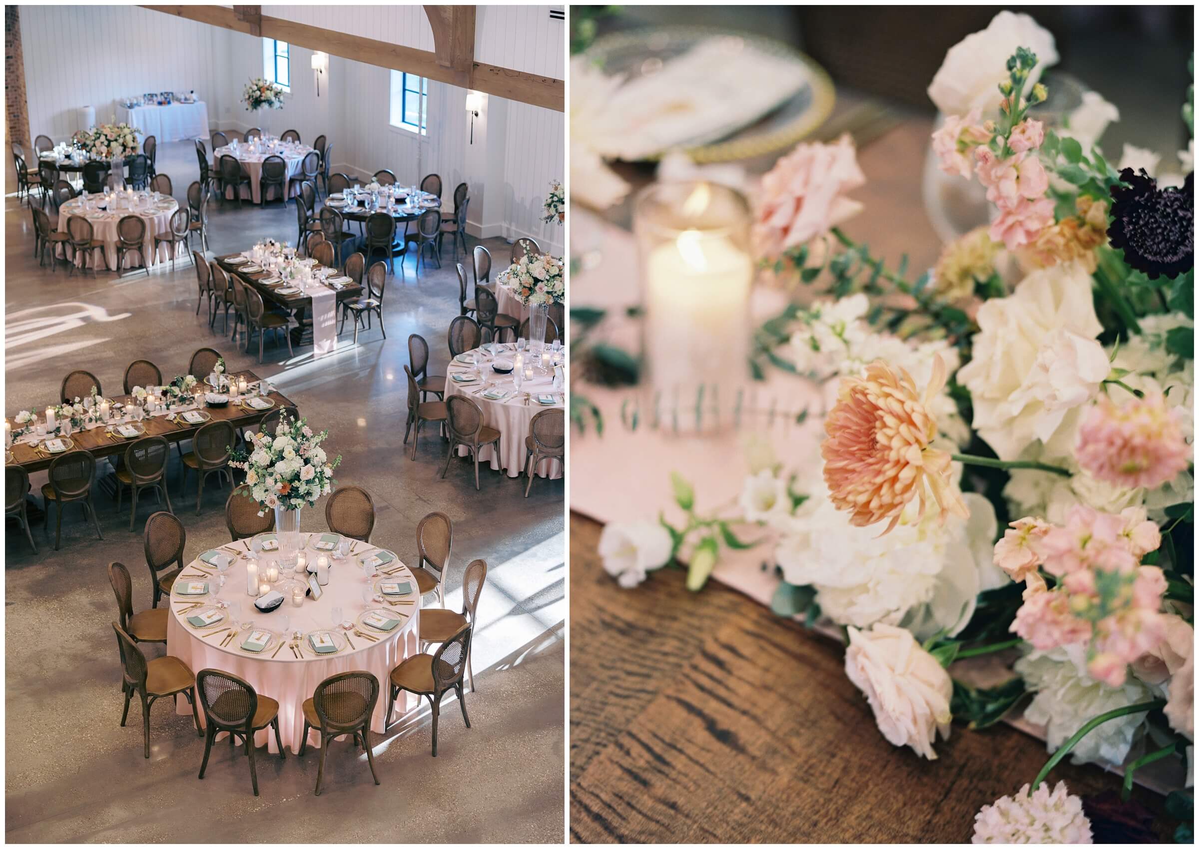 Reception space at The Blue Magnolia styled by Decor By Dulce and coordinated by Morgan Marie Events.