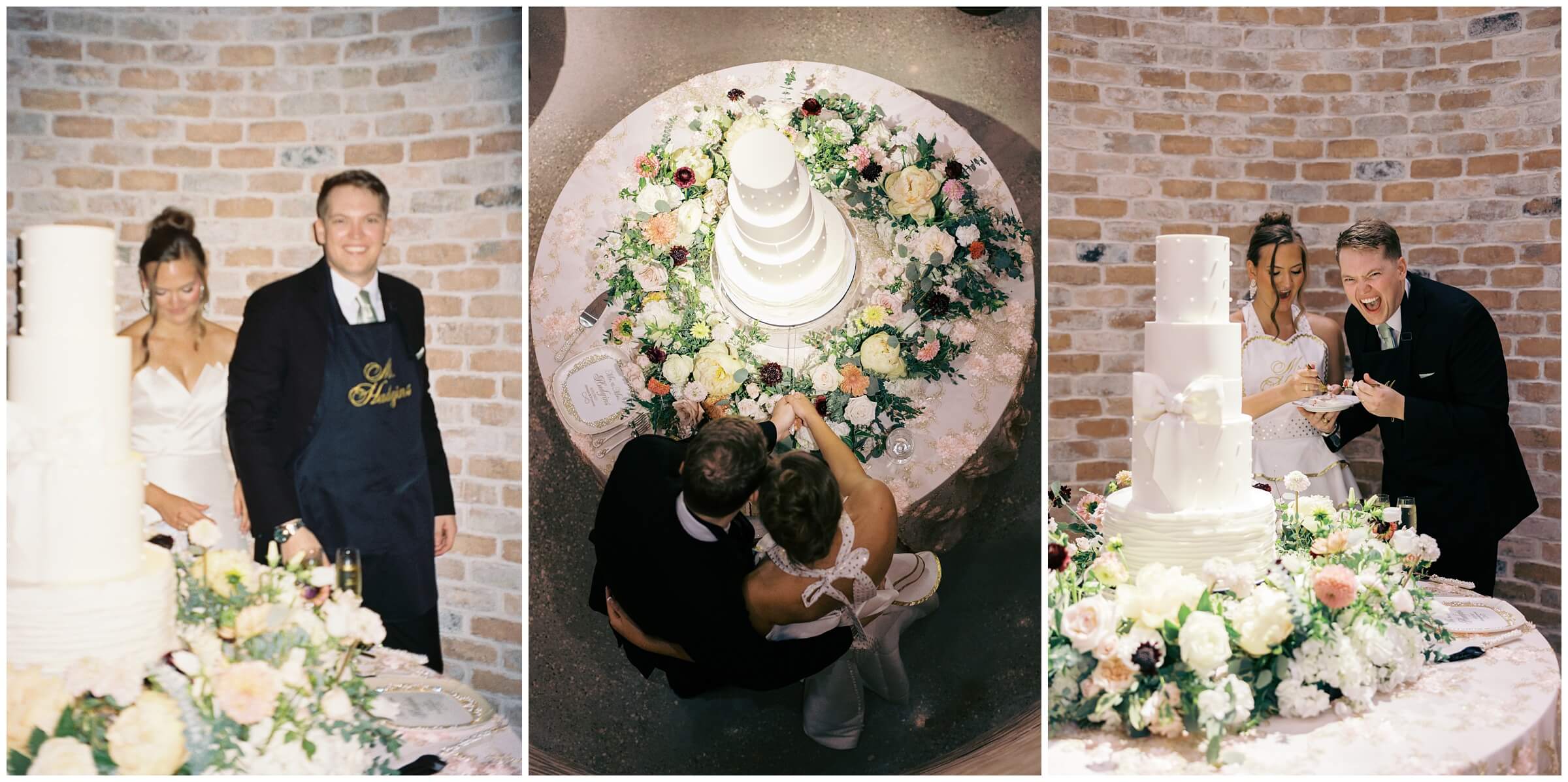 The Chocolate Llama wedding cake surrounded by candles and florals.
