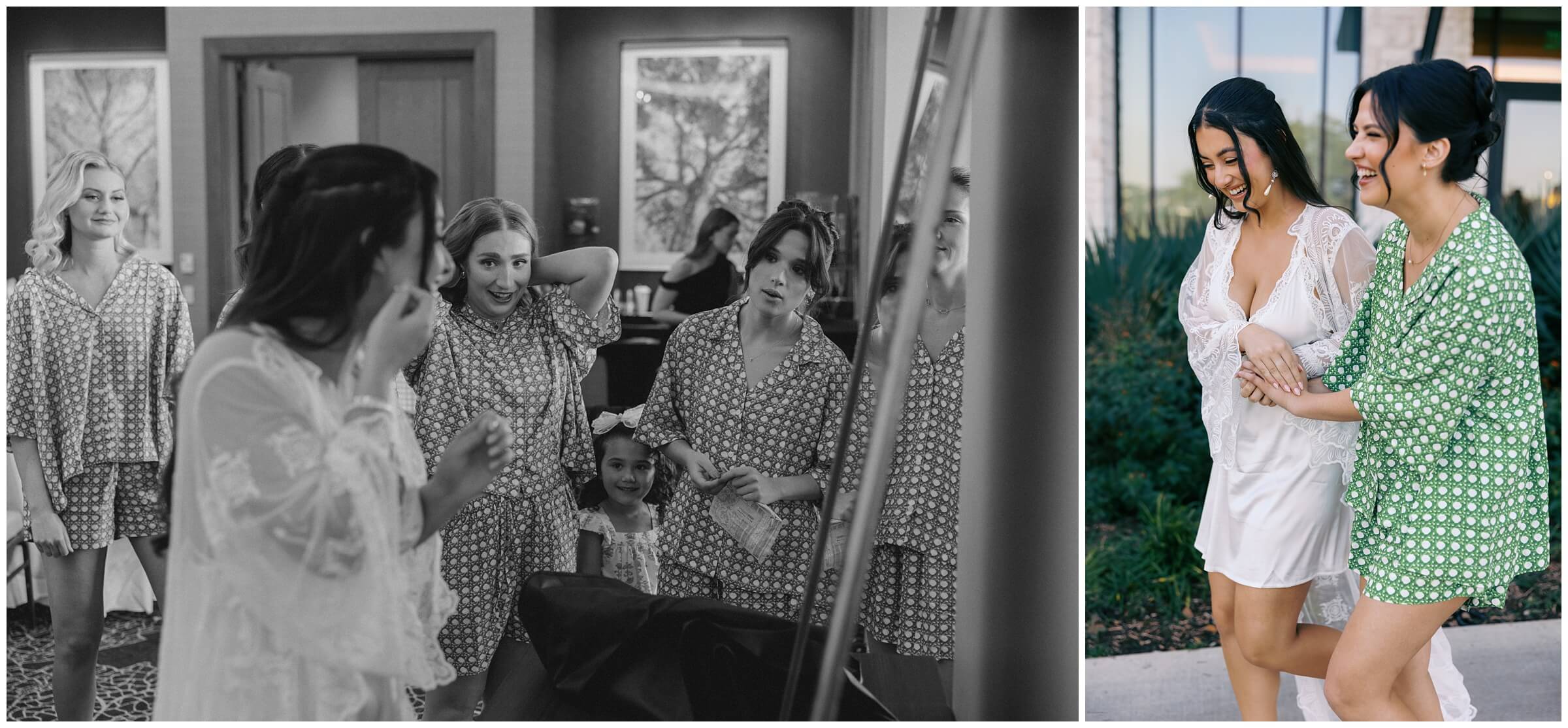 Girls getting ready on the bride's wedding day at the Omni Barton Creek
