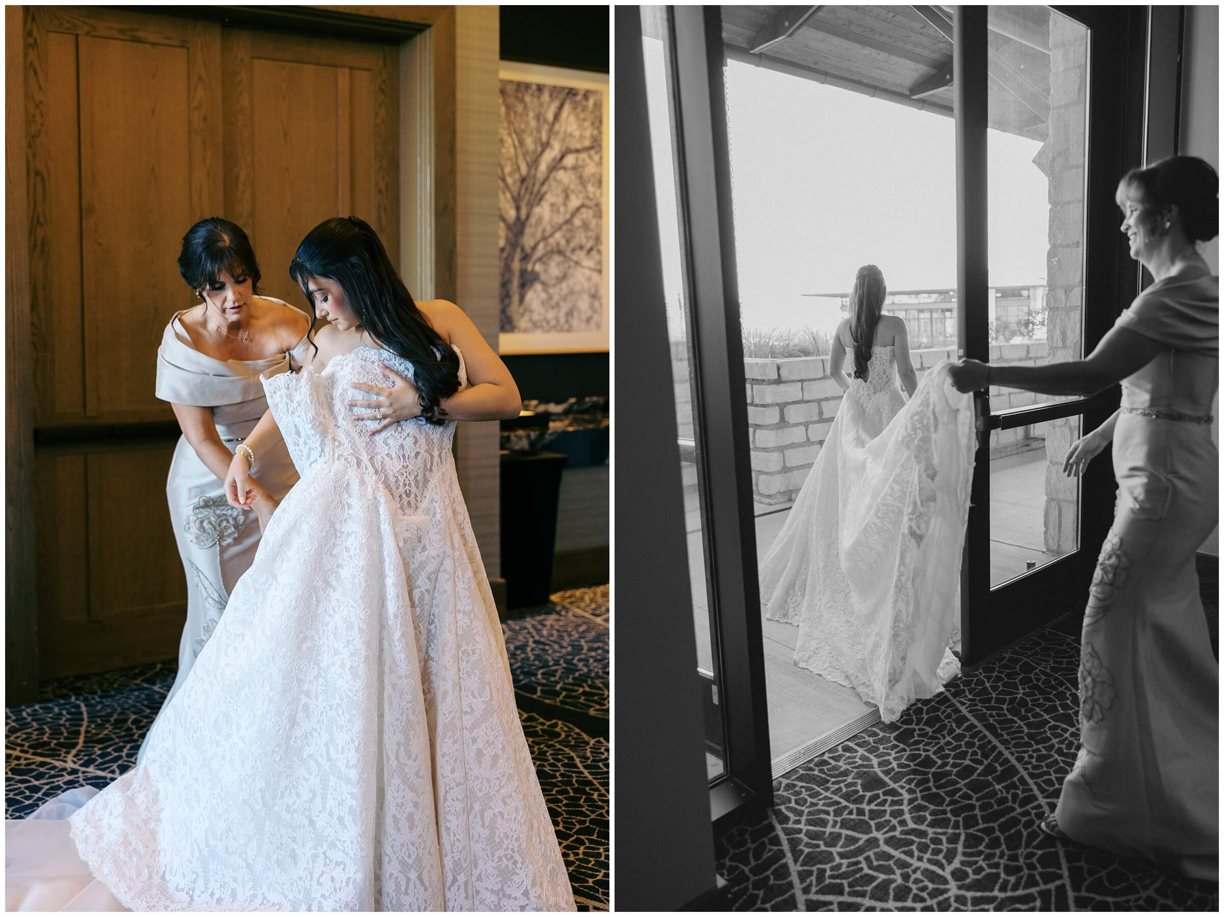 Girls getting ready on the bride's wedding day at the Omni Barton Creek