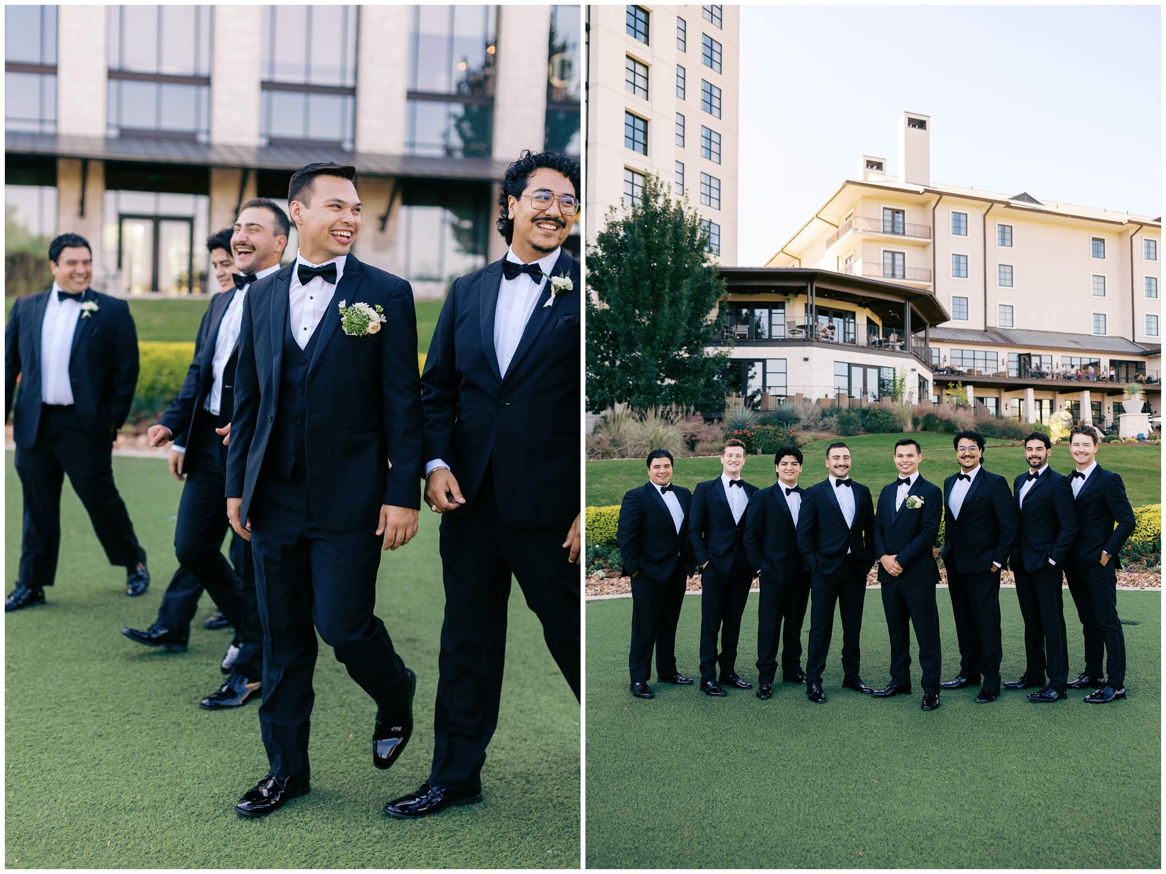 a groom and his groomsmen getting ready at the omni barton creek