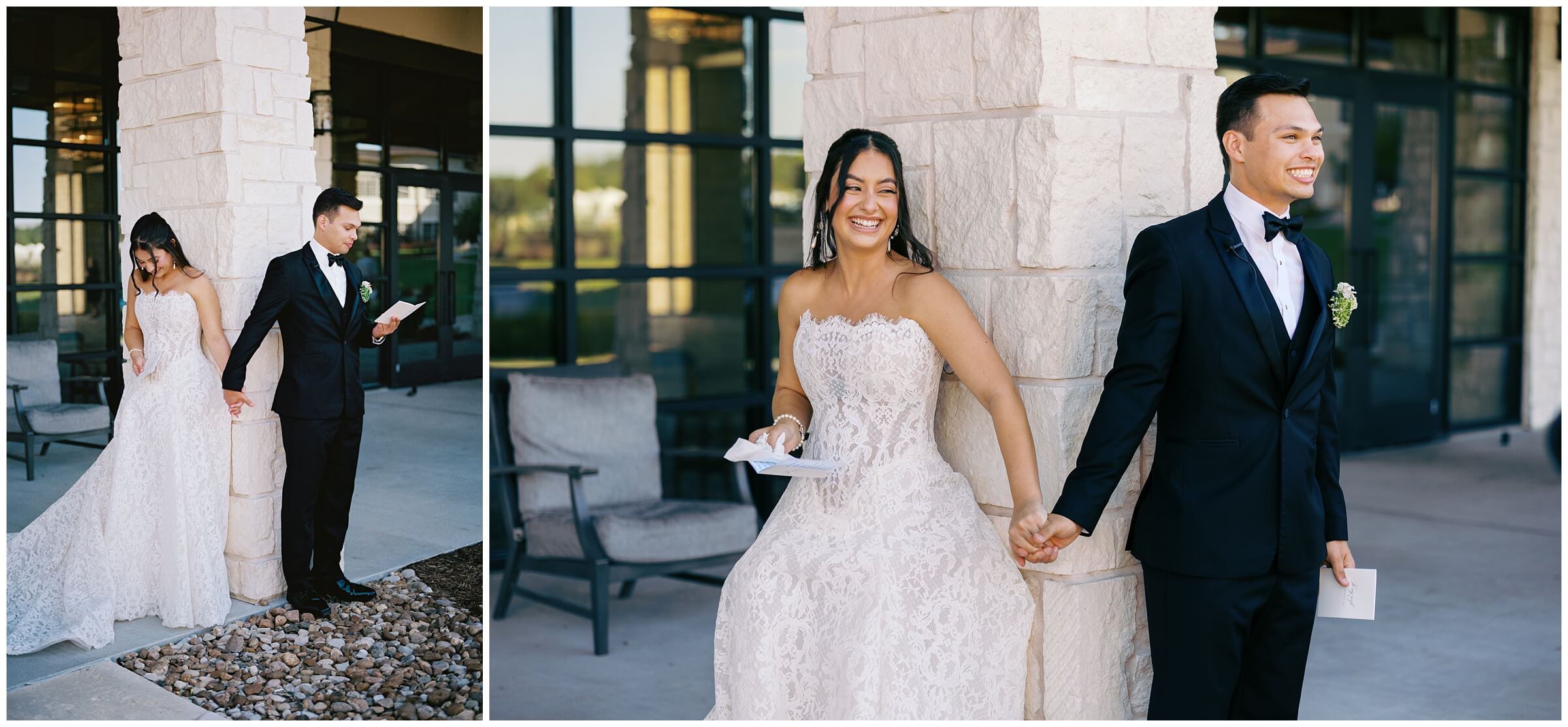 a bride and groom share a first touch and private vows at the omni barton creek