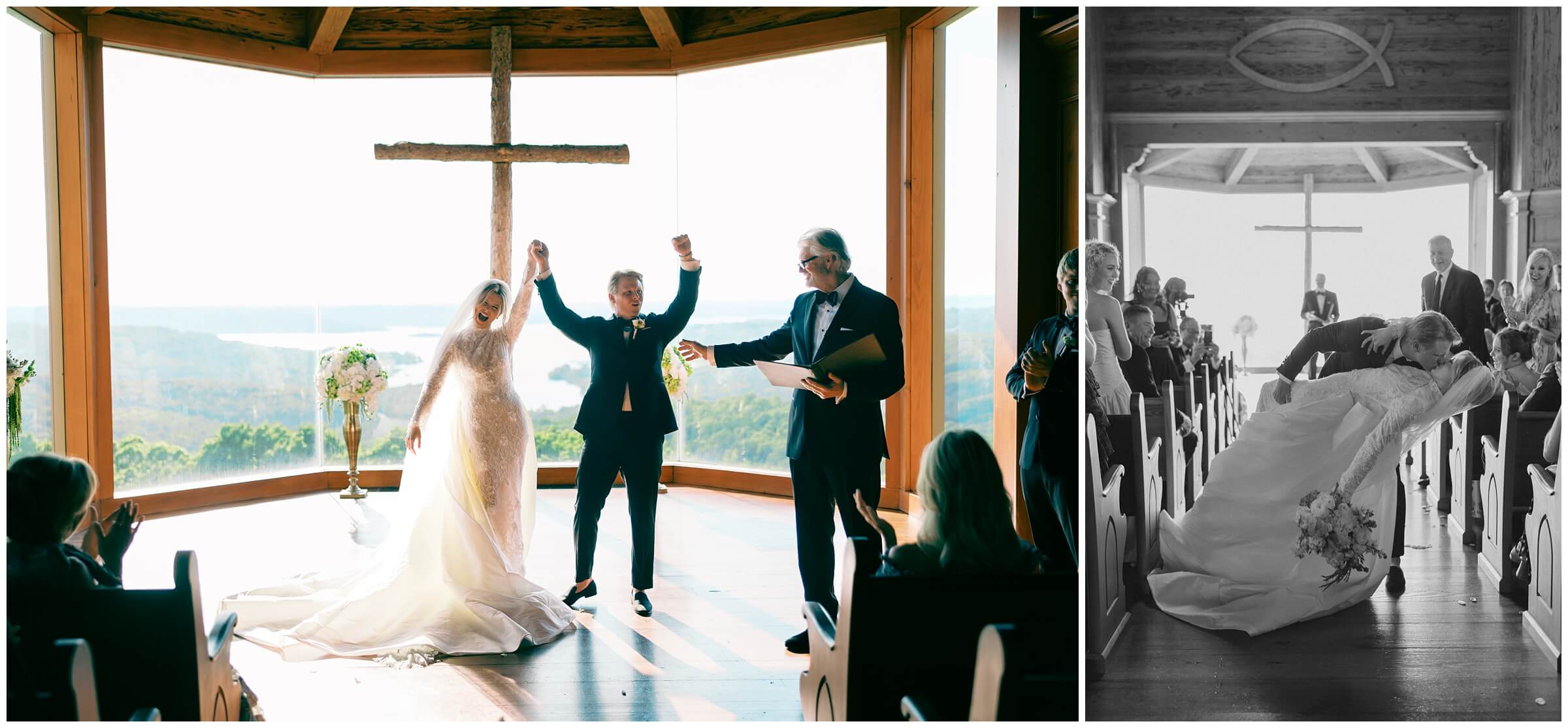 Destination wedding photographer | The wedding ceremony in the chapel at top of the rock in Branson, Missouri
