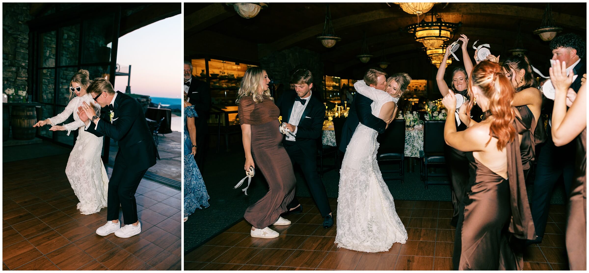 Destination Wedding photographer | Guests celebrating the couple at the wedding reception at the wine cellar of top of the rock