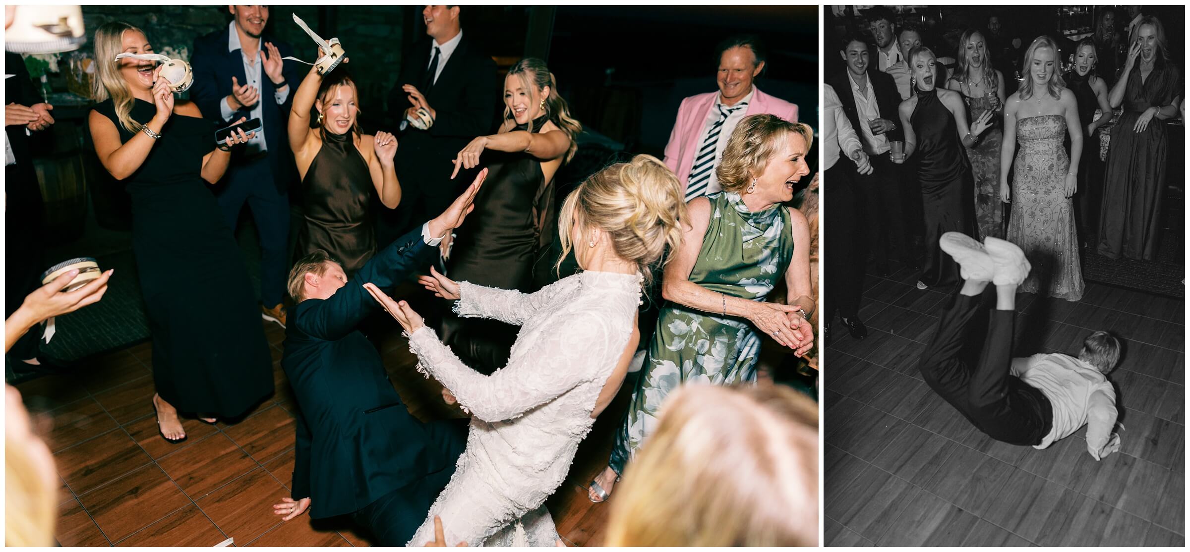 Destination Wedding photographer | Guests celebrating the couple at the wedding reception at the wine cellar of top of the rock